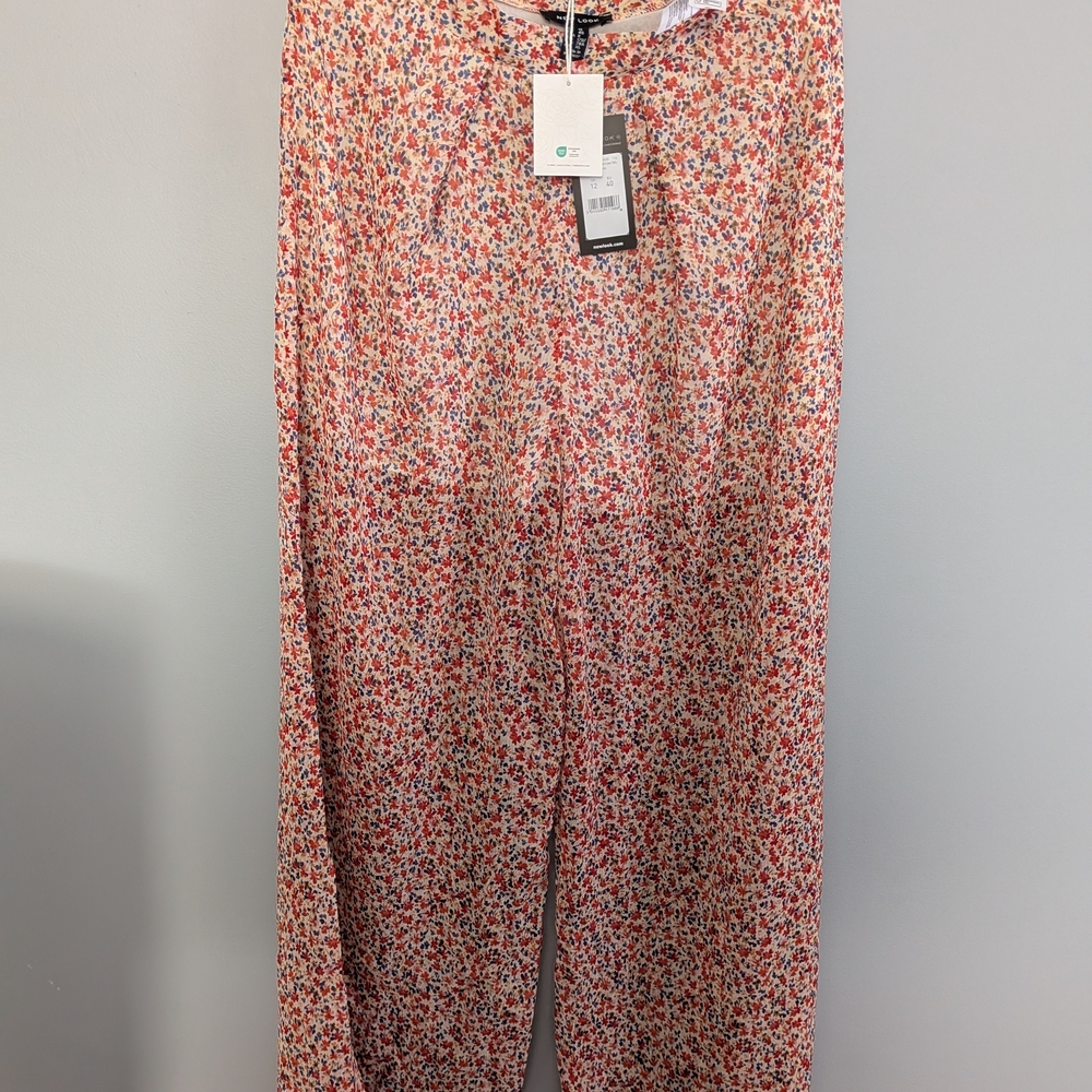New Look Red and Pink Floral Wide Leg Pants